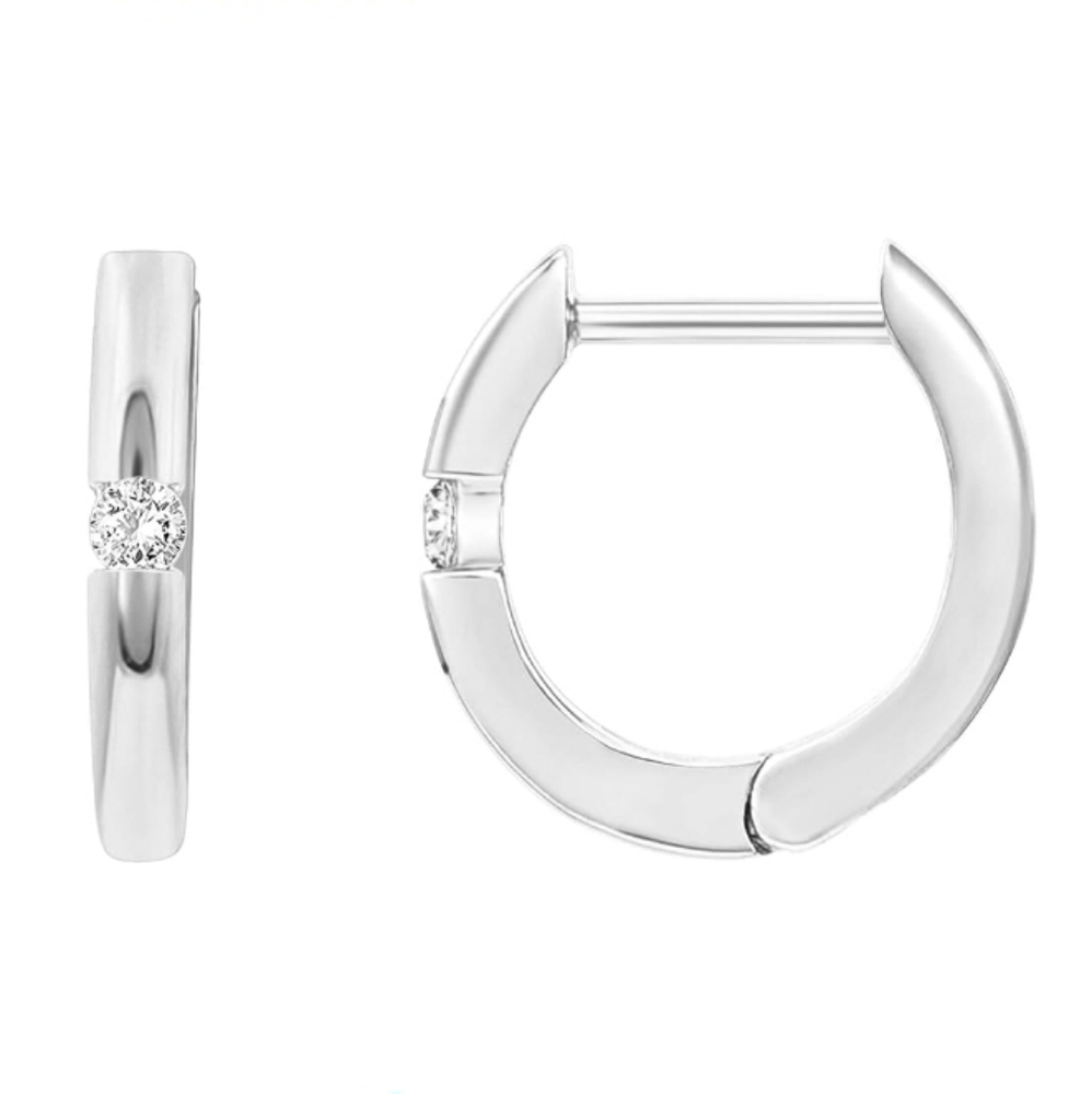 14K Gold Plated Sterling Silver Post CZ Huggie Earrings White Gold